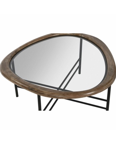 Tavolino da Caffè Home ESPRIT Marrone Nero Naturale Cristallo Legno di abete 76 x 81 x 38 cm