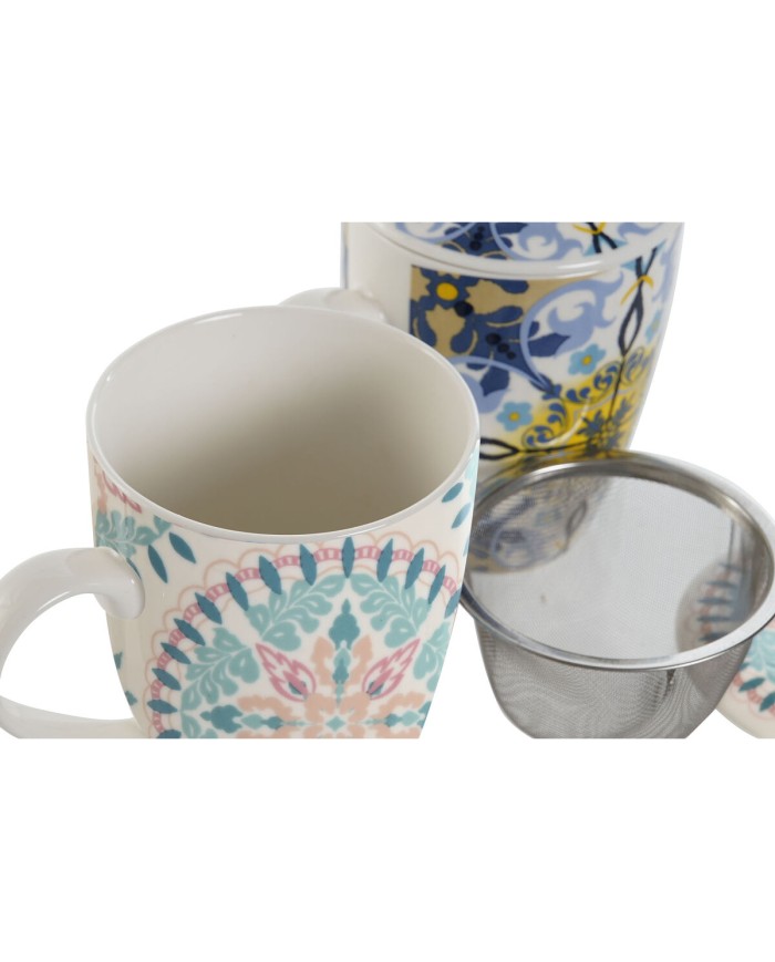 Tazza con Filtro per Infusioni Home ESPRIT Azzurro Bianco Turchese Mediterraneo 340 ml (2 Unità)