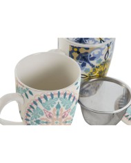 Tazza con Filtro per Infusioni Home ESPRIT Azzurro Bianco Turchese Mediterraneo 340 ml (2 Unità)