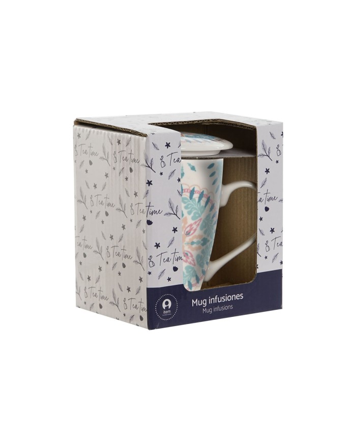 Tazza con Filtro per Infusioni Home ESPRIT Azzurro Bianco Turchese Mediterraneo 340 ml (2 Unità)