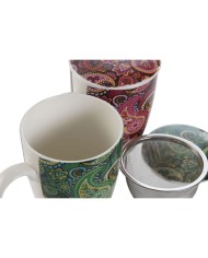 Tazza con Filtro per Infusioni Home ESPRIT Verde Turchese Rosso Granato Lilla Moderno 340 ml (2 Unità)