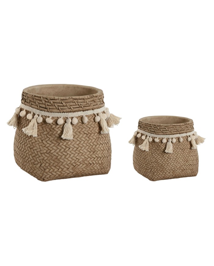 Set di vasi da fiori Home ESPRIT Marrone Chiaro Cemento Tropicale 30 x 29 x 25 cm Set di vasi da fiori Home ESPRIT Marrone Chiaro Cemento Tropicale 30 x 29 x 25 cm