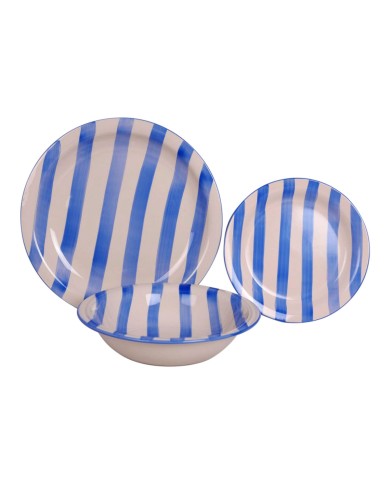 Servizio di Piatti Home ESPRIT Giallo Azzurro Rosso Gres Righe Mediterraneo 27,5 x 27,5 x 2,8 cm 18 Pezzi