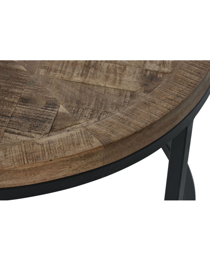 Set di 2 tavoli Home ESPRIT Marrone Nero Naturale Metallo Legno di mango 90 x 90 x 40 cm