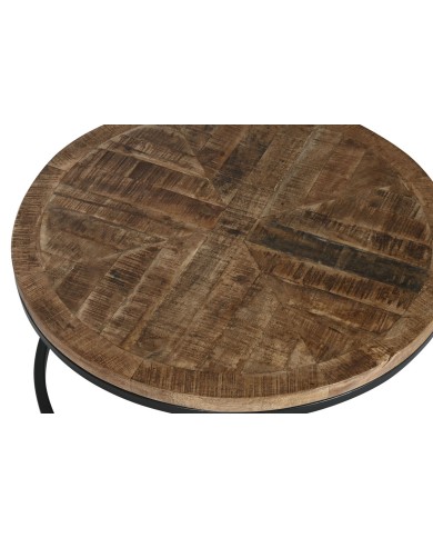 Set di 2 tavoli Home ESPRIT Marrone Nero Naturale Metallo Legno di mango 90 x 90 x 40 cm