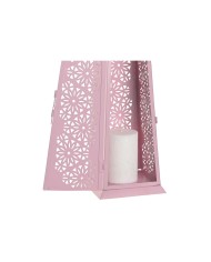 Lanterna Home ESPRIT Bianco Verde Rosa Metallo Alluminio Shabby Chic 13 x 13 x 43 cm (4 Unità)