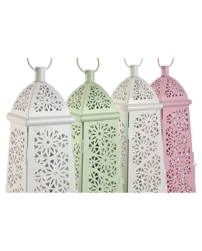 Lanterna Home ESPRIT Bianco Verde Rosa Metallo Alluminio Shabby Chic 13 x 13 x 43 cm (4 Unità)