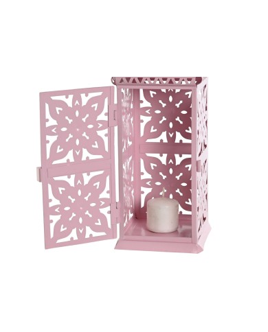 Lanterna Home ESPRIT Bianco Verde Rosa Ferro Orientale 10 x 10 x 30 cm (4 Unità)
