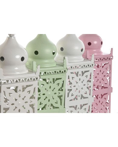Lanterna Home ESPRIT Bianco Verde Rosa Ferro Orientale 10 x 10 x 30 cm (4 Unità)