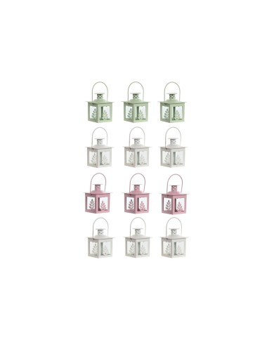Lampioni Home ESPRIT Bianco Verde Rosa Cristallo Ferro Shabby Chic 7 x 7 x 10 cm (3 Pezzi) (4 Unità)