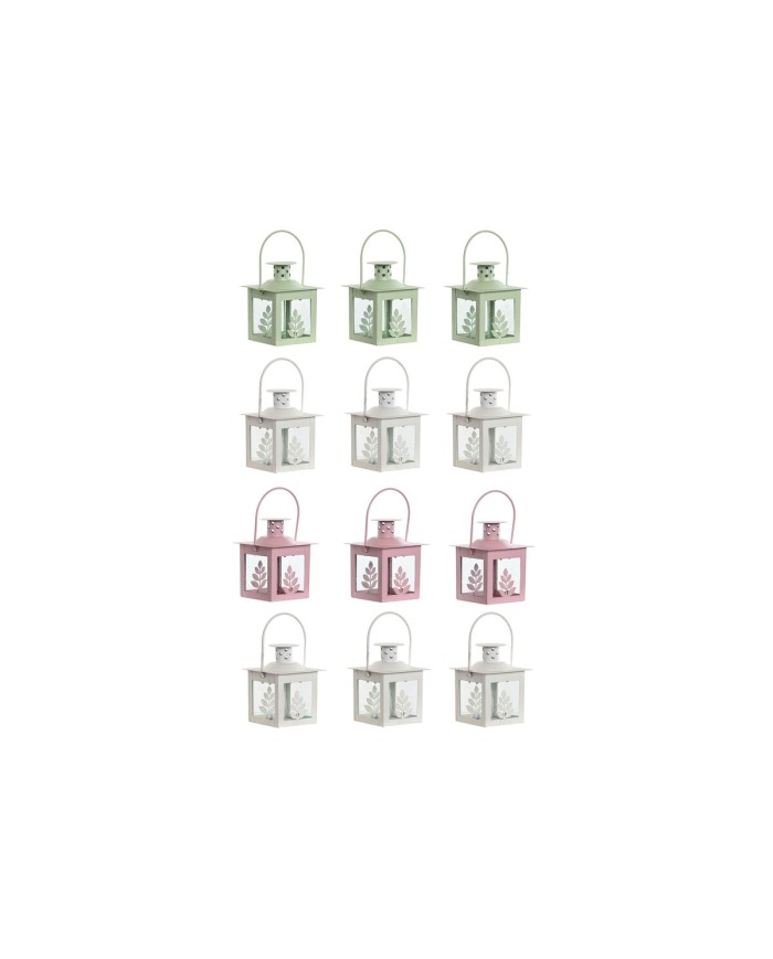 Lampioni Home ESPRIT Bianco Verde Rosa Cristallo Ferro Shabby Chic 7 x 7 x 10 cm (3 Pezzi) (4 Unità)