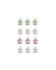 Lanterna Home ESPRIT Bianco Verde Rosa Ferro Orientale 10 x 10 x 30 cm (4 Unità)