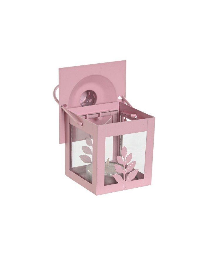 Lampioni Home ESPRIT Bianco Verde Rosa Cristallo Ferro Shabby Chic 7 x 7 x 10 cm (3 Pezzi) (4 Unità)