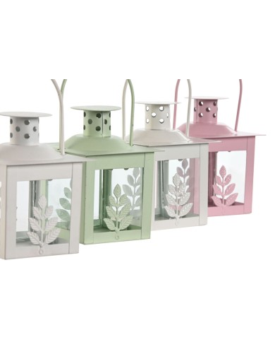 Lampioni Home ESPRIT Bianco Verde Rosa Cristallo Ferro Shabby Chic 7 x 7 x 10 cm (3 Pezzi) (4 Unità)