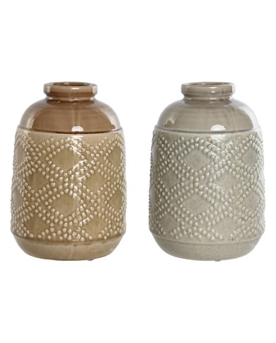 Vaso Home ESPRIT Marrone Grigio Ceramica Orientale Rombos 19 x 19 x 27 cm (2 Unità) Vaso Home ESPRIT Marrone Grigio Ceramica Orientale Rombos 19 x 19 x 27 cm (2 Unità)