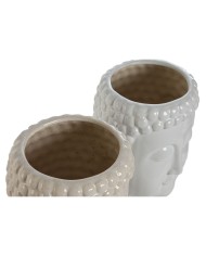 Vaso Home ESPRIT Bianco Beige Ceramica 15 x 15 x 25 cm (2 Unità)