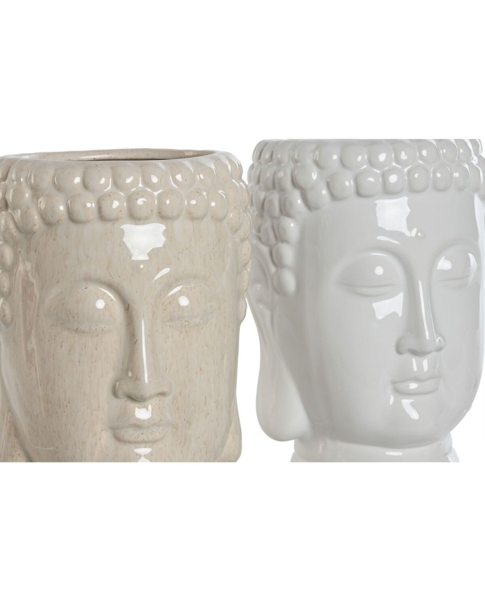 Vaso Home ESPRIT Bianco Beige Ceramica 15 x 15 x 25 cm (2 Unità)