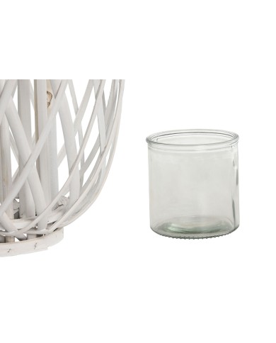 Portacandele Home ESPRIT Bianco vimini Cristallo 34 x 34 x 80 cm