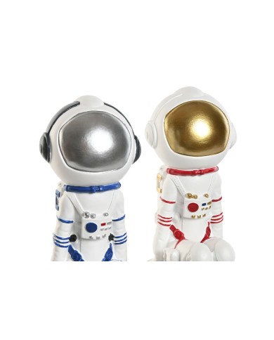 Statua Decorativa Home ESPRIT Azzurro Bianco Rosso Argentato Donna Astronauta 11 x 7 x 24 cm (2 Unità)