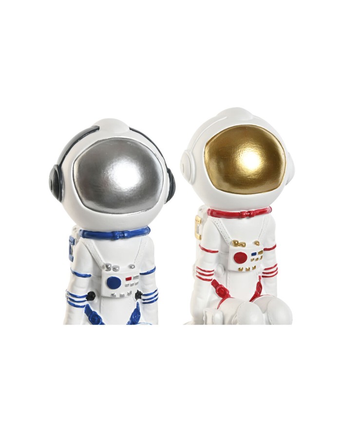 Statua Decorativa Home ESPRIT Azzurro Bianco Rosso Argentato Donna Astronauta 11 x 7 x 24 cm (2 Unità)