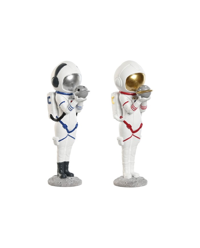 Statua Decorativa Home ESPRIT Azzurro Bianco Rosso Dorato Donna Astronauta 11 x 7 x 25 cm (2 Unità)