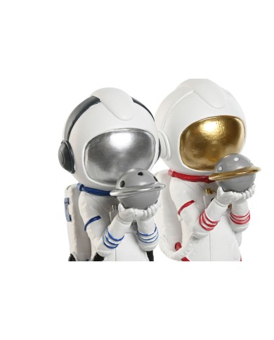 Statua Decorativa Home ESPRIT Azzurro Bianco Rosso Dorato Donna Astronauta 11 x 7 x 25 cm (2 Unità)