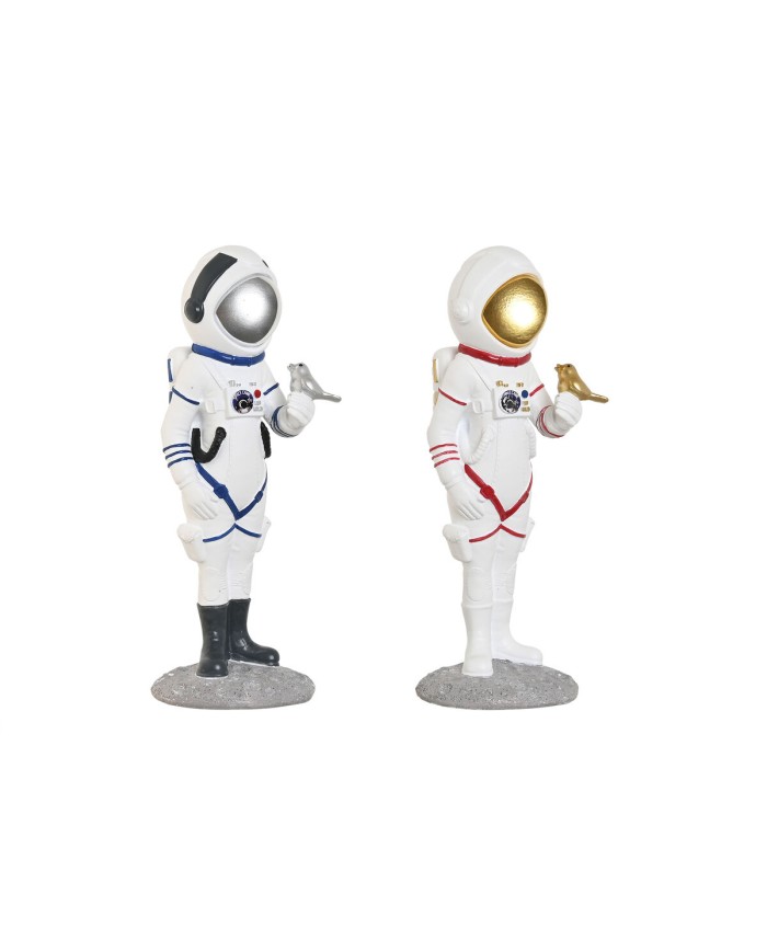 Statua Decorativa Home ESPRIT Azzurro Bianco Rosso Argentato Donna Astronauta 10 x 11 x 29 cm (2 Unità)