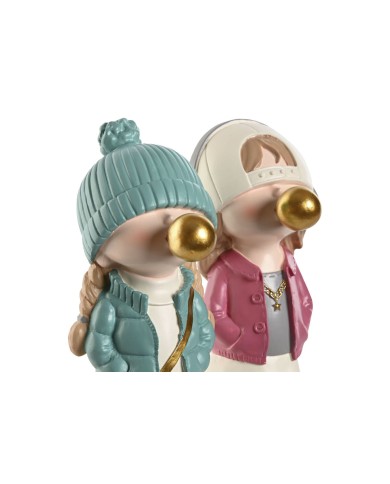 Statua Decorativa Home ESPRIT Rosa Turchese Dorato 8 x 10 x 20 cm (2 Unità)