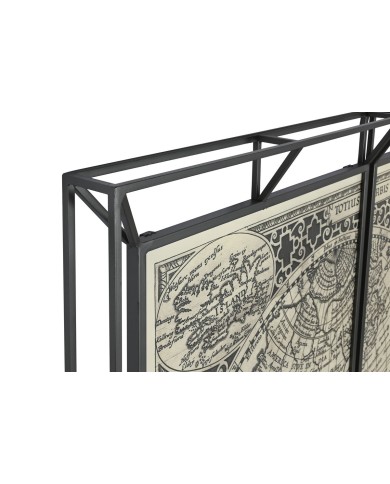 Set di 3 quadri Home ESPRIT Bianco Nero Mappamondo 222 x 8 x 140 cm (3 Pezzi)