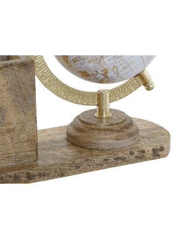 Mappamondo Home ESPRIT Bianco Marrone PVC Legno di mango 24 x 8 x 19 cm