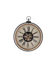 Orologio da Parete Home ESPRIT Nero Beige Dorato Naturale Metallo Legno di pino 74 x 9 x 91 cm