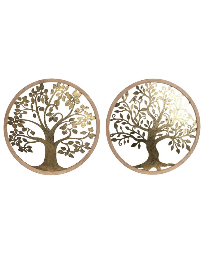 Decorazione da Parete Home ESPRIT Dorato Naturale Albero Cottage 60 x 1,5 x 60 cm (2 Unità)
