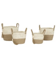 Set di Cestini Home ESPRIT Bianco Moderno 34 x 34 x 34 cm (3 Pezzi)