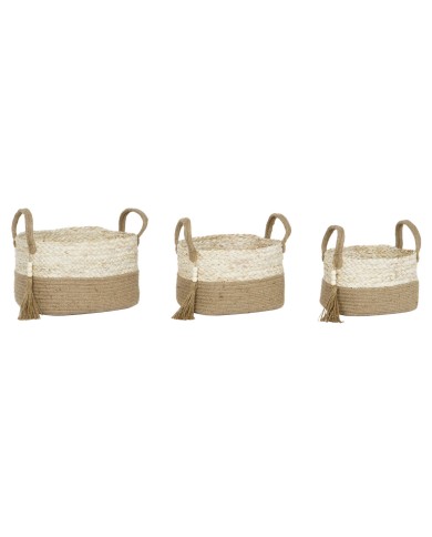 Set di Cestini Home ESPRIT Naturale Marrone Chiaro Juta Moderno 41 x 30 x 33 cm (3 Pezzi)