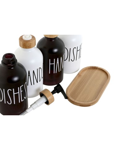 Dispenser di Sapone Home ESPRIT Bianco Nero Bambù Cristallo 350 ml 15,5 x 8 x 19 cm (2 Unità)