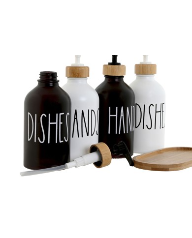 Dispenser di Sapone Home ESPRIT Bianco Nero Bambù Cristallo 350 ml 15,5 x 8 x 19 cm (2 Unità) Dispenser di Sapone Home ESPRIT Bianco Nero Bambù Cristallo 350 ml 15,5 x 8 x 19 cm (2 Unità)