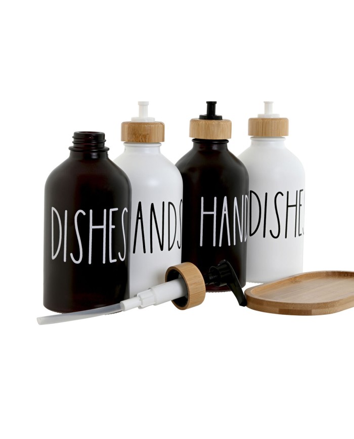 Dispenser di Sapone Home ESPRIT Bianco Nero Bambù Cristallo 350 ml 15,5 x 8 x 19 cm (2 Unità) Dispenser di Sapone Home ESPRIT Bianco Nero Bambù Cristallo 350 ml 15,5 x 8 x 19 cm (2 Unità)