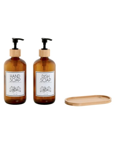 Dispenser di Sapone Home ESPRIT Ambra Naturale Bambù Cristallo 500 ml 7,5 x 7,5 x 20 cm