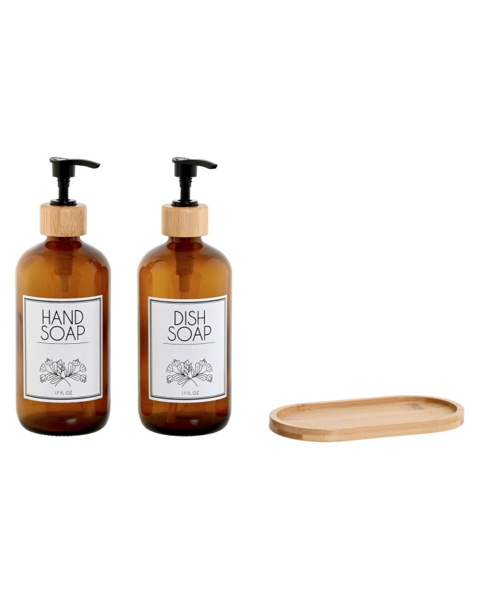 Dispenser di Sapone Home ESPRIT Ambra Naturale Bambù Cristallo 500 ml 7,5 x 7,5 x 20 cm Dispenser di Sapone Home ESPRIT Ambra Naturale Bambù Cristallo 500 ml 7,5 x 7,5 x 20 cm