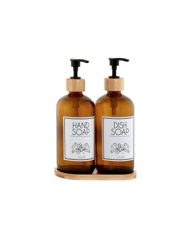 Dispenser di Sapone Home ESPRIT Ambra Naturale Bambù Cristallo 500 ml 7,5 x 7,5 x 20 cm