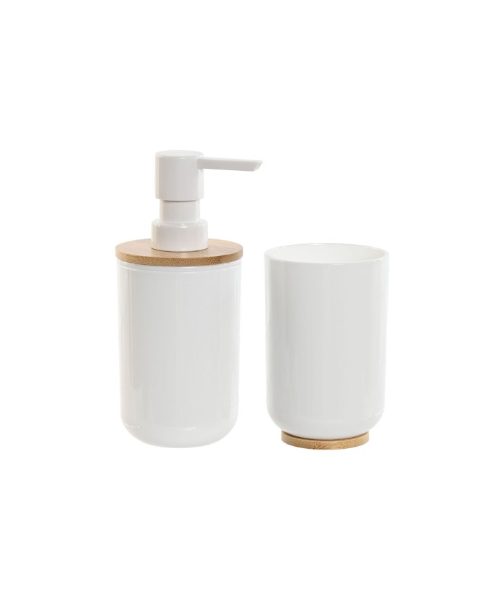 Set da Bagno Home ESPRIT Bianco Naturale Bambù polistirene 7 x 7 x 16 cm