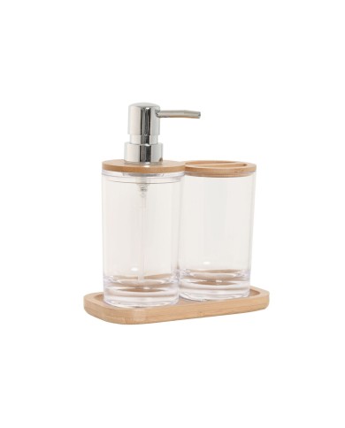 Set da Bagno Home ESPRIT Trasparente Naturale Bambù Alluminio polistirene 16 x 9 x 18 cm Set da Bagno Home ESPRIT Trasparente Naturale Bambù Alluminio polistirene 16 x 9 x 18 cm