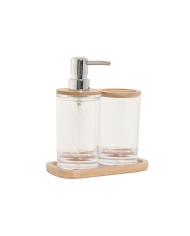 Set da Bagno Home ESPRIT Trasparente Naturale Bambù Alluminio polistirene 16 x 9 x 18 cm