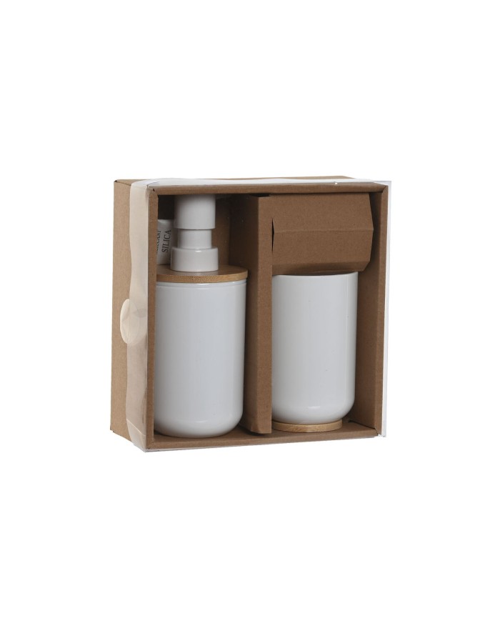 Set da Bagno Home ESPRIT Bianco Naturale Bambù polistirene 7 x 7 x 16 cm