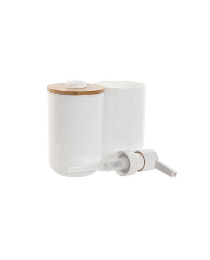 Set da Bagno Home ESPRIT Bianco Naturale Bambù polistirene 7 x 7 x 16 cm