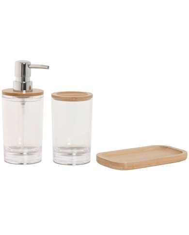 Set da Bagno Home ESPRIT Trasparente Naturale Bambù Alluminio polistirene 16 x 9 x 18 cm Set da Bagno Home ESPRIT Trasparente Naturale Bambù Alluminio polistirene 16 x 9 x 18 cm