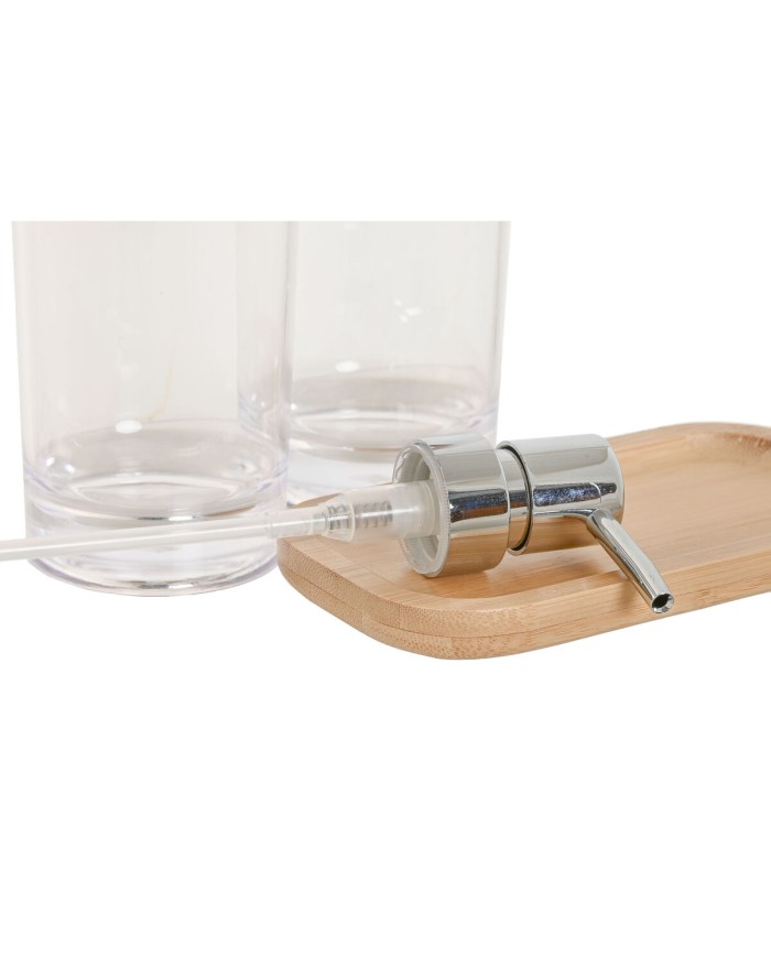 Set da Bagno Home ESPRIT Trasparente Naturale Bambù Alluminio polistirene 16 x 9 x 18 cm