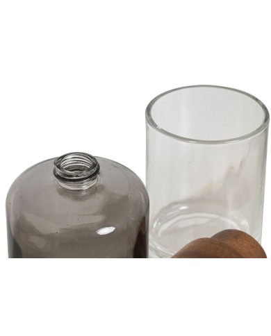 Set da Bagno Home ESPRIT Grigio Trasparente Alluminio Cristallo Legno di acacia 10 x 7 x 16 cm Set da Bagno Home ESPRIT Grigio Trasparente Alluminio Cristallo Legno di acacia 10 x 7 x 16 cm