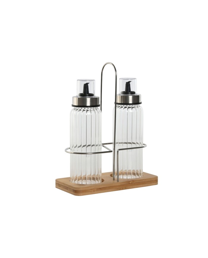 Set olio e aceto Home ESPRIT Trasparente Naturale Bambù Cristallo 18,5 x 9,3 x 24 cm