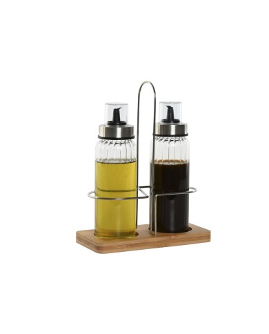 Set olio e aceto Home ESPRIT Trasparente Naturale Bambù Cristallo 18,5 x 9,3 x 24 cm
